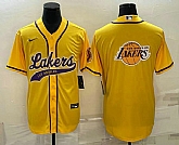 Men's Los Angeles Lakers Yellow Team Big Logo Cool Base Stitched Baseball Jersey,baseball caps,new era cap wholesale,wholesale hats